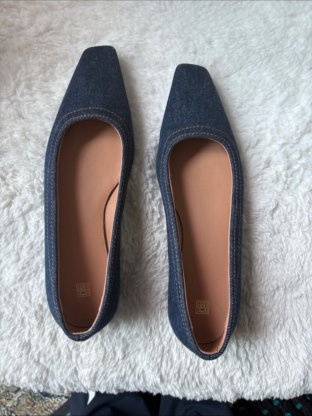 Toteme Denim Square-Toe Ballet Flats - Size 37/Size 7